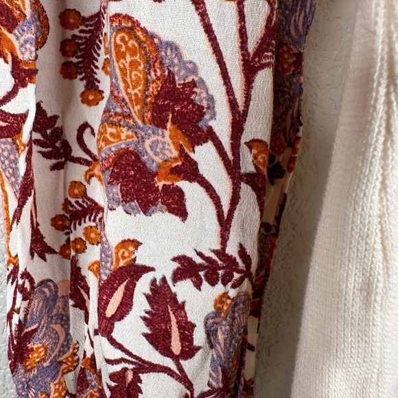 Anthropologie Cream Thermal Boho Floral Festival Flowy Oversized Top Size Small - Picture 2 of 7